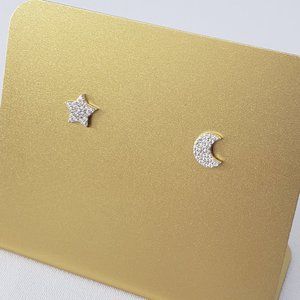 Rhodium Plated 925 Silver Moon & Star Earrings